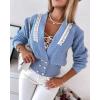 imageCHICME Cardigan for Women 2025 V Neck Long Sleeve Pearl Beaded Knitted Cardigan SweatersBlue