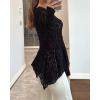 imageCHICME Lace V Neck Pearl Button Elegant Asymmetrical Ruffles 2025 Cardigan Top Long Sleeve Chic Sheer Lace ShirtBlack