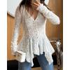 imageCHICME Lace V Neck Pearl Button Elegant Asymmetrical Ruffles 2025 Cardigan Top Long Sleeve Chic Sheer Lace ShirtWhite