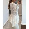 imageCHICME Lace V Neck Pearl Button Elegant Asymmetrical Ruffles 2025 Cardigan Top Long Sleeve Chic Sheer Lace ShirtWhite