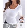 imageCHICME Women Seamless Builtin Bra Long Sleeve Shirts 2025 U Neck Knit TShirts Basic Tops Fall OutfitsAwhite