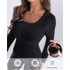 imageCHICME Women Seamless Builtin Bra Long Sleeve Shirts 2025 U Neck Knit TShirts Basic Tops Fall OutfitsBblack