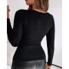 imageCHICME Women Seamless Builtin Bra Long Sleeve Shirts 2025 U Neck Knit TShirts Basic Tops Fall OutfitsBblack