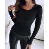 imageCHICME Women Seamless Builtin Bra Long Sleeve Shirts 2025 U Neck Knit TShirts Basic Tops Fall OutfitsBblack
