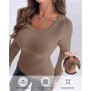 imageCHICME Women Seamless Builtin Bra Long Sleeve Shirts 2025 U Neck Knit TShirts Basic Tops Fall OutfitsCkhaki