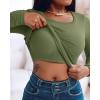 imageCHICME Women Seamless Builtin Bra Long Sleeve Shirts 2025 U Neck Knit TShirts Basic Tops Fall OutfitsDarmy Green