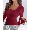 imageCHICME Women Seamless Builtin Bra Long Sleeve Shirts 2025 U Neck Knit TShirts Basic Tops Fall OutfitsFwine Red