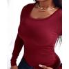 imageCHICME Women Seamless Builtin Bra Long Sleeve Shirts 2025 U Neck Knit TShirts Basic Tops Fall OutfitsFwine Red