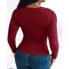 imageCHICME Women Seamless Builtin Bra Long Sleeve Shirts 2025 U Neck Knit TShirts Basic Tops Fall OutfitsFwine Red