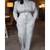 imageCHICME Womens 2 Piece Outfits 2025 Cropped Hooded Long Sleeve Sweatshirt and Wide Leg Sweatpants Set Sweatsuit TracksuitAgray