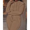 imageCHICME Womens 2 Piece Outfits 2025 Cropped Hooded Long Sleeve Sweatshirt and Wide Leg Sweatpants Set Sweatsuit TracksuitBrown