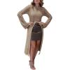 imageCHICME Womens Hollow Out Long Sleeve Knit Sweater Cover up 2025 Casual Scallop Trim Split Front Bell Sleeve TopKhaki