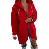 imageCHICME 2025 Womens Lightweight Jacket Casual Zip Up Hoodies Striped Cuffs Coat with Drawstring Pockets Drop ShoulderRed