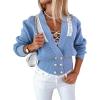 imageCHICME Cardigan for Women 2025 V Neck Long Sleeve Pearl Beaded Knitted Cardigan SweatersBlue