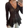 imageCHICME Lace V Neck Pearl Button Elegant Asymmetrical Ruffles 2025 Cardigan Top Long Sleeve Chic Sheer Lace ShirtBlack