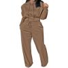 imageCHICME Womens 2 Piece Outfits 2025 Cropped Hooded Long Sleeve Sweatshirt and Wide Leg Sweatpants Set Sweatsuit TracksuitBrown