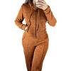 imageCHICME Womens 2 Piece Outfits Sweatsuit 2025 Zip Up Hoodie and Wide Leg Sweatpants Tracksuit Travel Workout Lounge SetsAdark Yellow