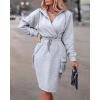 imageCHICME Womens Pullover Hoodie Dress 2025 Long Sleeve V Neck Wrap Drawstring Waist Casual Sweatshirt Dress with Flap PocketsAgray