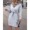 imageCHICME Womens Pullover Hoodie Dress 2025 Long Sleeve V Neck Wrap Drawstring Waist Casual Sweatshirt Dress with Flap PocketsAgray