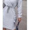 imageCHICME Womens Pullover Hoodie Dress 2025 Long Sleeve V Neck Wrap Drawstring Waist Casual Sweatshirt Dress with Flap PocketsAgray