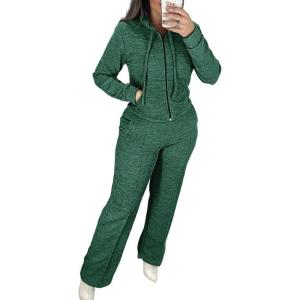 imageCHICME Womens 2 Piece Outfits Sweatsuit 2025 Zip Up Hoodie and Wide Leg Sweatpants Tracksuit Travel Workout Lounge SetsDark Green