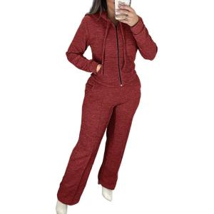 imageCHICME Womens 2 Piece Outfits Sweatsuit 2025 Zip Up Hoodie and Wide Leg Sweatpants Tracksuit Travel Workout Lounge SetsDark Red