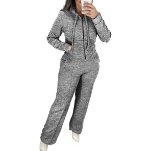 imageCHICME Womens 2 Piece Outfits Sweatsuit 2025 Zip Up Hoodie and Wide Leg Sweatpants Tracksuit Travel Workout Lounge SetsGray