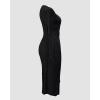 imageCHICME 2025 Elegant Cable Knit Wrap Dress for Women Long Sleeve V Neck Tie Waist Midi Sweater DressBlack