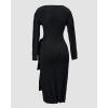 imageCHICME 2025 Elegant Cable Knit Wrap Dress for Women Long Sleeve V Neck Tie Waist Midi Sweater DressBlack