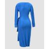 imageCHICME 2025 Elegant Cable Knit Wrap Dress for Women Long Sleeve V Neck Tie Waist Midi Sweater DressBlue