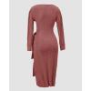 imageCHICME 2025 Elegant Cable Knit Wrap Dress for Women Long Sleeve V Neck Tie Waist Midi Sweater DressBrown