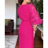 imageCHICME Bodycon Midi Dress for Women 2025 Mesh Puff Sleeve Slit Work Cocktail Wedding Dresses with BeltAhot Pink