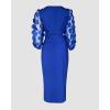 imageCHICME Bodycon Midi Dress for Women 2025 Mesh Puff Sleeve Slit Work Cocktail Wedding Dresses with BeltBlue