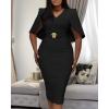 imageCHICME Womens Elegant Cape Sleeve Bodycon Midi Dress 2025 VNeck Back Slit Slim Fit Cocktail Pencil DressBlack