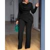 imageCHICME Womens Fall Jumpsuit Long Sleeve Jumpsuit Dressy Cowl Neck Asymmetrical Hem Overall Zipper Back One Piece OutfitBlack