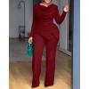imageCHICME Womens Fall Jumpsuit Long Sleeve Jumpsuit Dressy Cowl Neck Asymmetrical Hem Overall Zipper Back One Piece OutfitRed