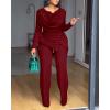 imageCHICME Womens Fall Jumpsuit Long Sleeve Jumpsuit Dressy Cowl Neck Asymmetrical Hem Overall Zipper Back One Piece OutfitRed