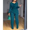 imageCHICME Womens Fall Jumpsuit Long Sleeve Jumpsuit Dressy Cowl Neck Asymmetrical Hem Overall Zipper Back One Piece OutfitTurquoise Blue