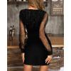 imageCHICME Womens Glitter Party Dress 2025 VNeck Mesh Sheer Lantern Sleeve Mini Dresses Zipper Back Slim Fit Evening DressBlack