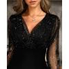 imageCHICME Womens Glitter Party Dress 2025 VNeck Mesh Sheer Lantern Sleeve Mini Dresses Zipper Back Slim Fit Evening DressBlack