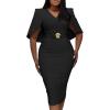 imageCHICME Womens Elegant Cape Sleeve Bodycon Midi Dress 2025 VNeck Back Slit Slim Fit Cocktail Pencil DressBlack