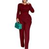 imageCHICME Womens Fall Jumpsuit Long Sleeve Jumpsuit Dressy Cowl Neck Asymmetrical Hem Overall Zipper Back One Piece OutfitRed