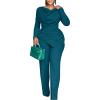 imageCHICME Womens Fall Jumpsuit Long Sleeve Jumpsuit Dressy Cowl Neck Asymmetrical Hem Overall Zipper Back One Piece OutfitTurquoise Blue