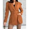 imageCHICME Blazer Romper for Women 2025 Notched Collar Puff Sleeve Fall Jumpsuit with Detachable BeltAkhaki