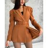 imageCHICME Blazer Romper for Women 2025 Notched Collar Puff Sleeve Fall Jumpsuit with Detachable BeltAkhaki