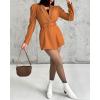 imageCHICME Blazer Romper for Women 2025 Notched Collar Puff Sleeve Fall Jumpsuit with Detachable BeltAkhaki