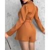 imageCHICME Blazer Romper for Women 2025 Notched Collar Puff Sleeve Fall Jumpsuit with Detachable BeltAkhaki