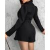 imageCHICME Blazer Romper for Women 2025 Notched Collar Puff Sleeve Fall Jumpsuit with Detachable BeltBlack