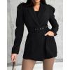 imageCHICME Blazer Romper for Women 2025 Notched Collar Puff Sleeve Fall Jumpsuit with Detachable BeltBlack