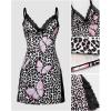 imageCHICME Womens Lace Trim Side Slit Modal Cami Sleep Dress Loungewear Cute Night Gowns for WomenZbutterfly Leopard